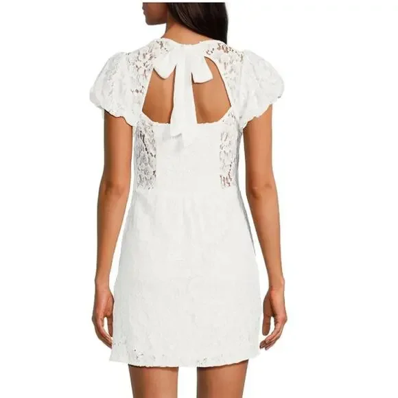 Free People Hailee Lace, Puffed Sleeve Mini Dress | Sz S, White New $168 - Picture 7 of 12